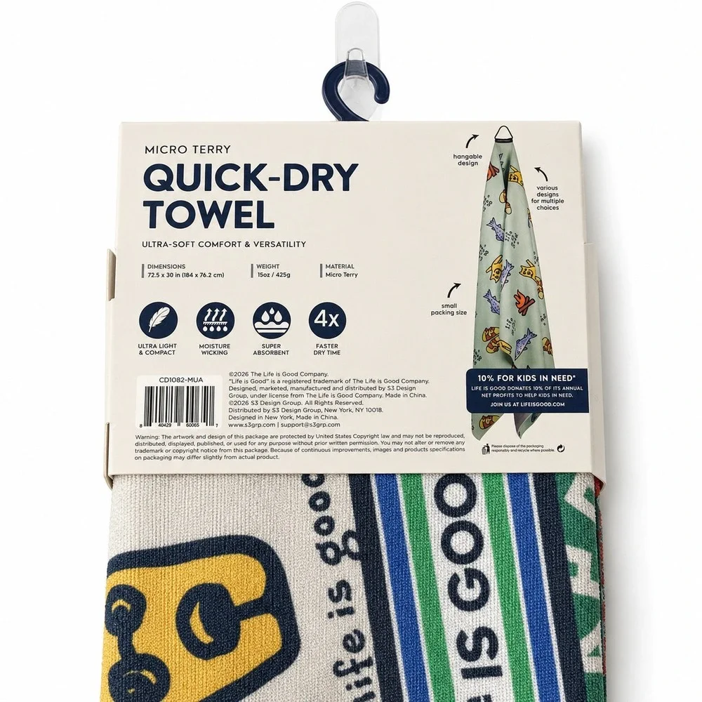 Life is Good Micro Terry Quick-Dry Towel Travel Sticker Print 72.5 x 30 in